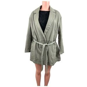 Asos Women's Belted Trench‎ Coat Open Front Notch Collar Sage Green US 12
